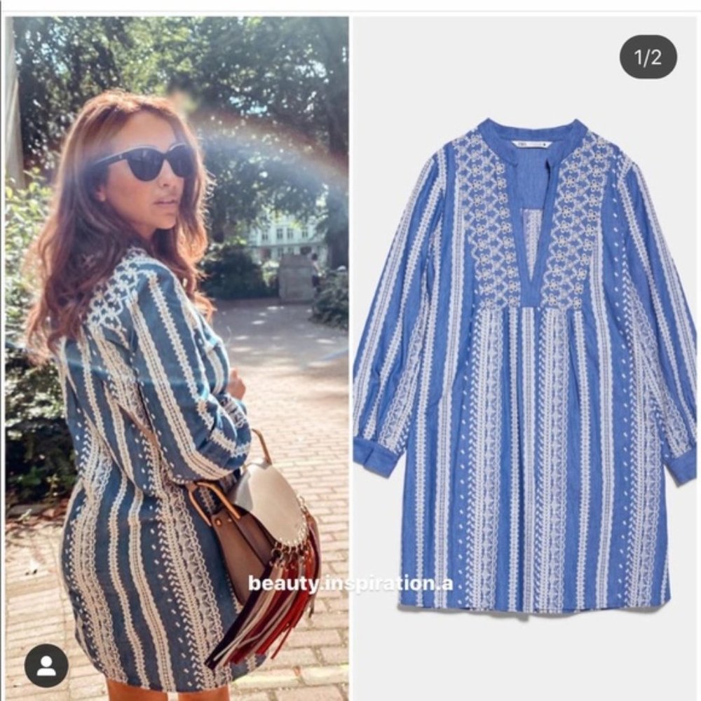 ZARA EMBROIDERED MINI DRESS BLUE - 4786/057 - Picture 5 of 6